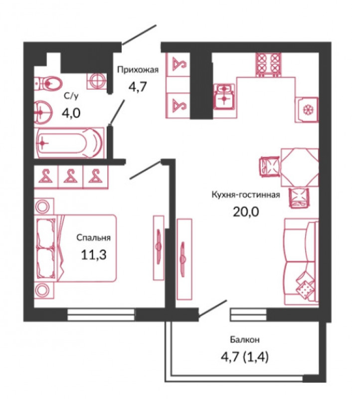 Планировка квартиры 1-комнатная